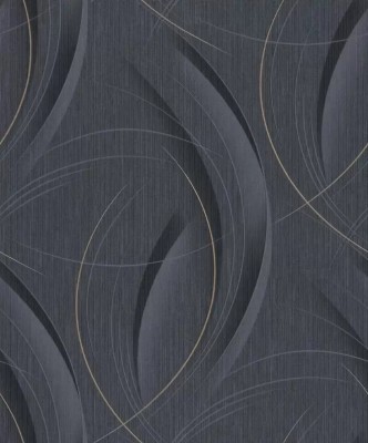 Tapet modern cu linii curbate extralavabil,negru grafit,auriu,GMK 3 10218-15 foto