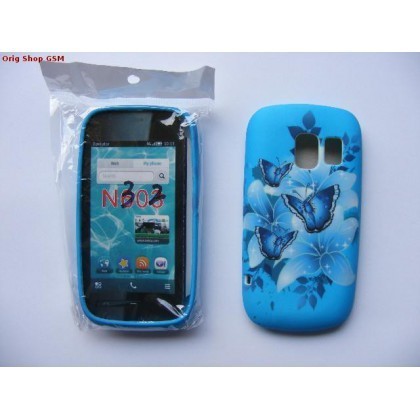 Husa silicon cu model Nokia Asha 302 Butterfly Blue bulk Husa silicon cu model Nokia Asha 302 Butterfly Blue bulk