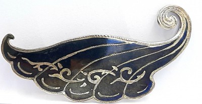 Superba brosa veche art nouveau- manufacturata din argint Niello foto