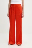Sisley pantaloni culoarea portocaliu, lat, high waist, 4KANLF06M