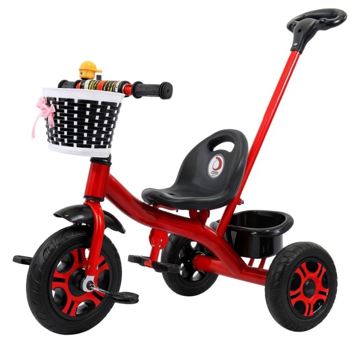 Tricicleta pentru Copii, Flippy, Tricicleta Model Mickey, Ghidon cu Cos pentru Depozitare, Maner Impingere, Varsta 1-5 Ani, 80 x 60 x 53 cm, Rosu