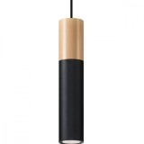 Lampă Suspendată Pablo Lemn Natural/Negru Oțel/Lemn 1 Bec Tub Modern De Interior