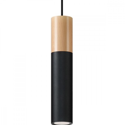 Lampă Suspendată Pablo Lemn Natural/Negru Oțel/Lemn 1 Bec Tub Modern De Interior foto