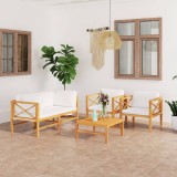 Cumpara ieftin Set mobilier grădină cu perne crem, 5 piese, lemn masiv de tec