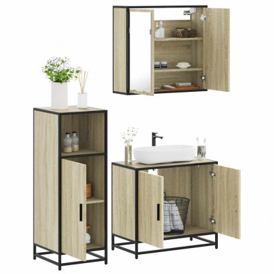 Gossi set mobilier de baie, 3 piese, stejar sonoma, lemn prelucrat foto