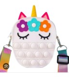 Jucărie Interactivă Antistres Tip Geantă Pop It Unicorn 13.5 x 8.5 x 4 cm, Alb