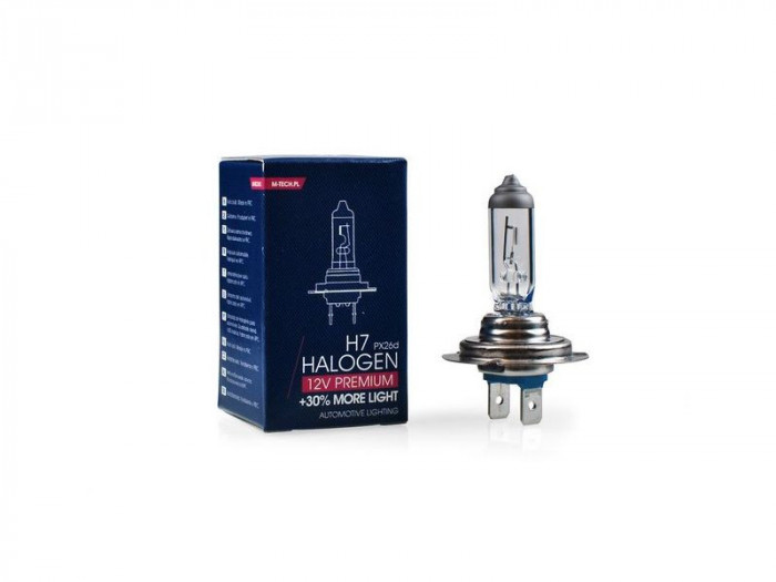 Bec Halogen H7 M-TECH PREMIUM 55W 12V (+30% mai multă lumină)