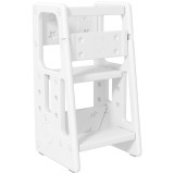 Turn de invatare Montessori, &Icirc;naltime Reglabila 3 Nivele, HDPE Inodor, 47x47x90cm, Alb HOMCOM | Aosom Romania