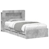 vidaXL Cadru de pat cu depozitare Gri Beton 90 x 190 cm Lemn prelucrat 3434005