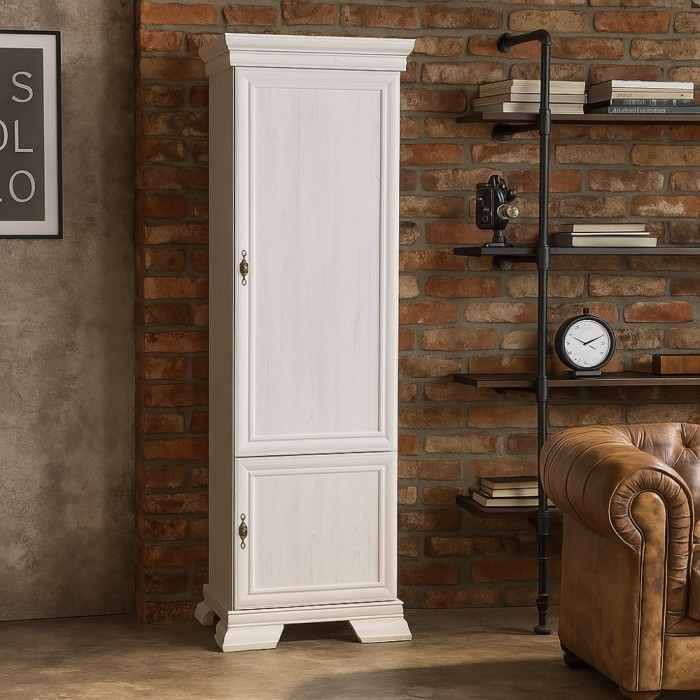 Dulap VMD1, 4 polite, 2 usi, Pal Melaminat, cu elemente din MDF, Alb Antichizat