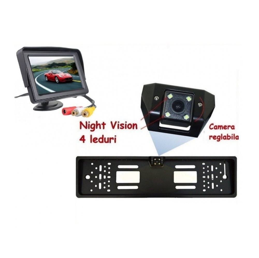 Set suport numar auto cu camera video marsarier si monitor pliabil TFT