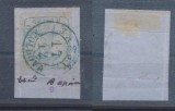 MOLDOVA 1858 timbru Cap de Bour 40 parale cu stampila rotunda Jassy - Moldova (Iași) pe fragment de scrisoare, cu atest Gmach