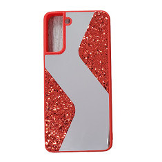 Husa silicon oglinda si sclipici ( glitter) Samsung S21 Plus , S21 + , Rosu