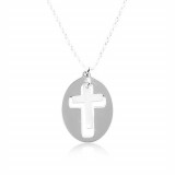 Colier din argint 925 &ndash; oval strălucitor cu o cruce mată &icirc;n mijloc