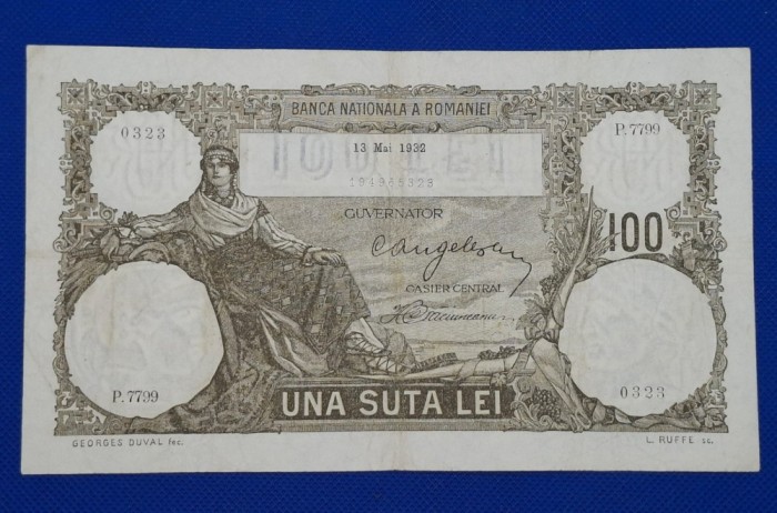 100 lei 1932, seria P.7799 0323, stare foarte bună, rară