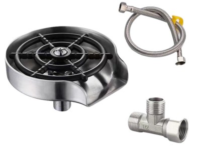 Dispozitiv spalare si clatire pahare pentru bucatarie, bar, restaurant, anti rugina, jet cu presiune mare, racord flexibil si teu inclus, otel inoxida foto