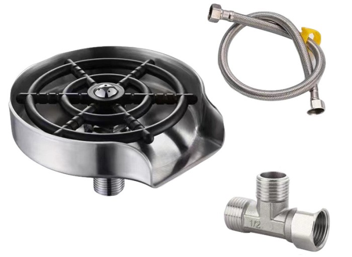 Dispozitiv spalare si clatire pahare pentru bucatarie, bar, restaurant, anti rugina, jet cu presiune mare, racord flexibil si teu inclus, otel inoxida