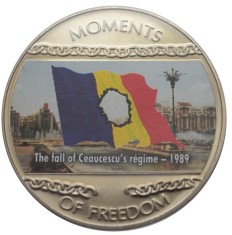 Moneda 10 dollars Liberia, caderea regimului Ceausescu - 2004, Proof, in capsula, 38,6 mm foto