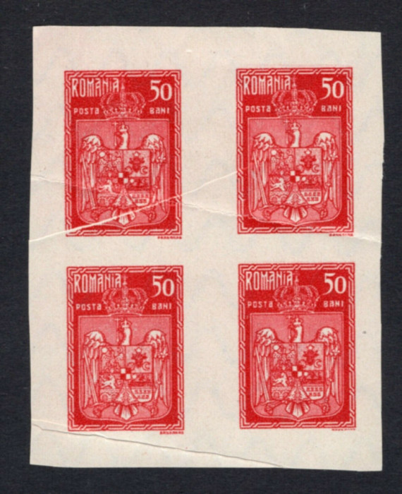 Ro-164-Romania 1922-Incoronarea regel Ferdinand-bloc de 4- 50 bani rosu NDT MNH