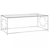 Masă cafea vidaXL argintie 120x60x45 cm, oțel inoxidabil &amp; sticlă - Design modern, blat sticlă securizată, cadru metalic