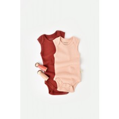 Set 2 body-uri fara maneci bebe unisex din bumbac organic si modal - Caramiziu/Somon, BabyCosy (Marime: 6-9 luni)