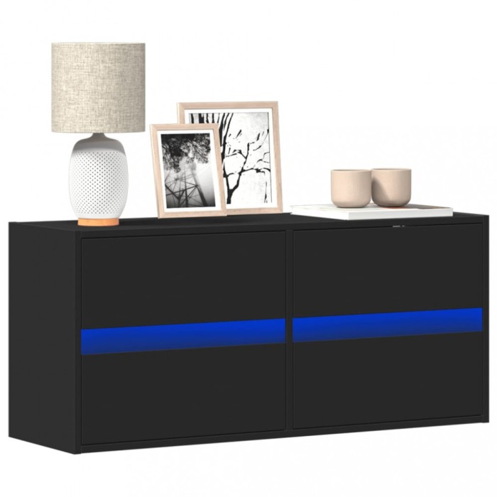 vidaXL Dulap TV de perete cu lumini LED negru 100x31x45 cm