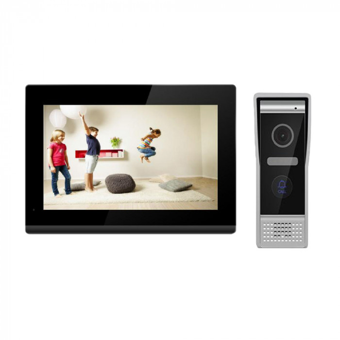 Interfon video inteligent PNI VP8373 cu 1 monitor, ecran tactil 7 inch 1080p, WiFi, aplicatie mobil Tuya, IP65, slot card, ecran, comunicare LAN, rete