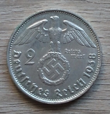 Moneda argint 2 mark 1938 Germania Reich foto