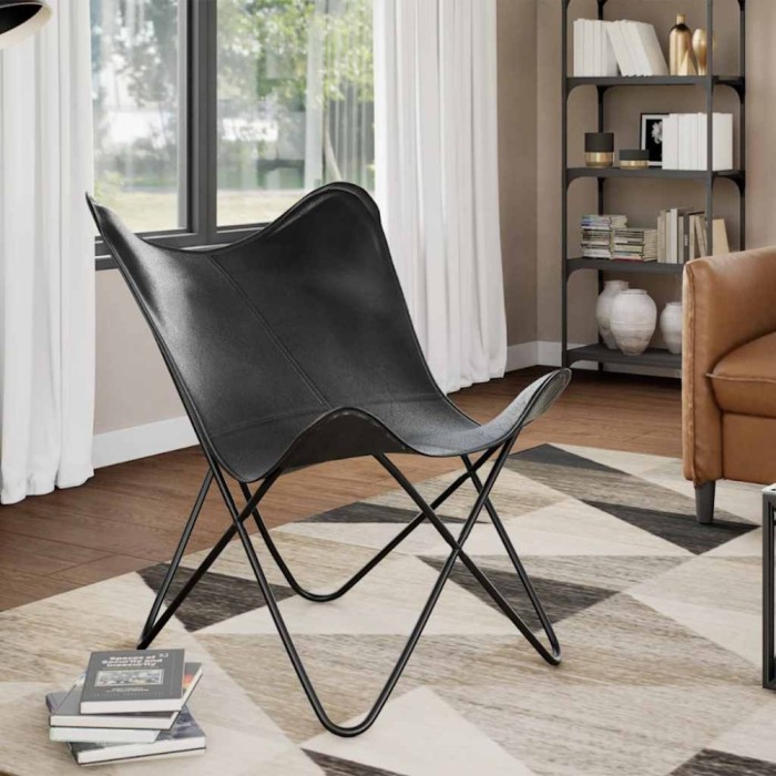 Scaun fluture, negru, piele naturală
