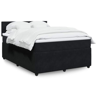 vidaXL Pat box spring cu saltea, negru, 140x200 cm, catifea 3290060 foto