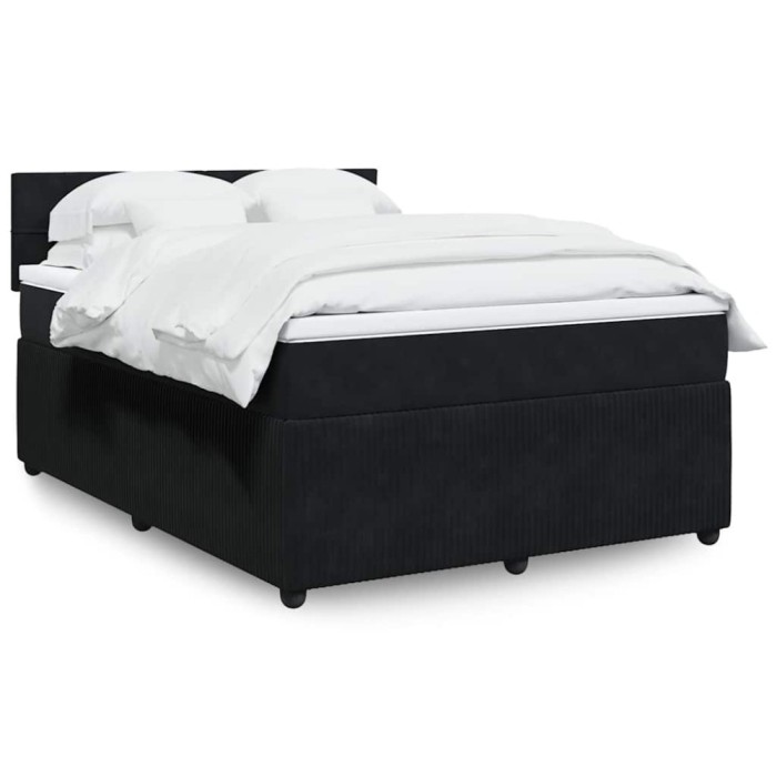 vidaXL Pat box spring cu saltea, negru, 140x200 cm, catifea 3290060