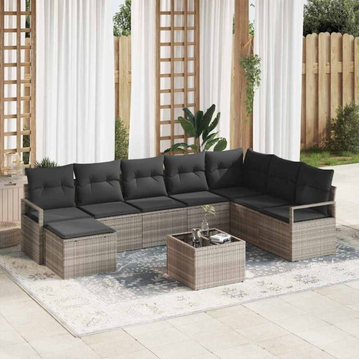 vidaXL Set de canapele pentru grădină 8 pcs Gri deschis Rattan poli 3346482
