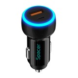 ALIMENTATOR auto SPACER Quick Charge 17W 3.1A max, putere totala 17W, LED ambiental, 1 x USB + 1 x USB Type-C, pt. bricheta auto, black, &amp;quot;SPCC-DU