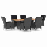 Cumpara ieftin Set mobilier exterior cu perne, 7 piese, gri inchis, poliratan