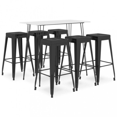 vidaXL Set mobilier de bar, 7 piese, alb și negru foto