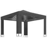 Cumpara ieftin Pavilion cu acoperis dublu &amp; lumini LED, antracit, 3x3 m