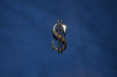 PIN / AC AUR 18K - Rever Costum - Simbol Dolar - 2.1 X 0.9mm - 1.5g - Deosebit ! foto