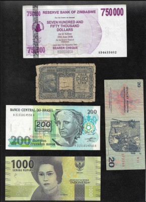 Set 5 bancnote de prin lume adunate (cele din imagini) #262 foto
