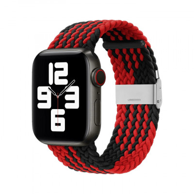 Curea Apple Watch Braided Loop Black and Red 45 44 42mm foto