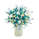 Buchet mediu personalizabil cu trandafiri si flori uscate (Bleu, Alb)