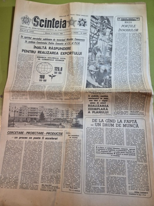 ziarul scanteia 12 februarie 1986 - articol orasul bocsa,baciu jud. telorman