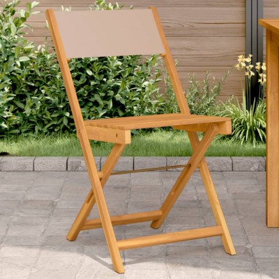 vidaXL Scaune bistro 2 buc., taupe, lemn masiv acacia și textil 367683 foto