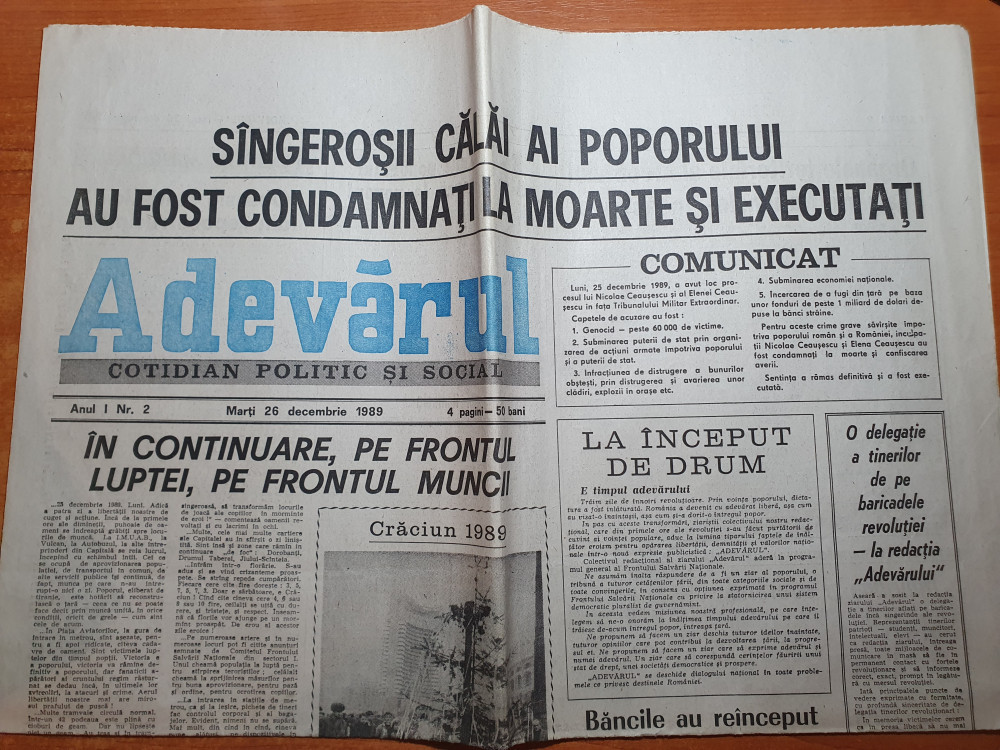 Ziarul adevarul 26 decembrie 1989-procesul si executia familiei ceausescu |  Okazii.ro