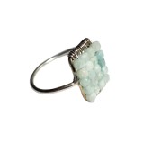 B306 Inel cu Amazonite pe dreptunghi, fir metalic argintiu, Bleu, 5.7 cm