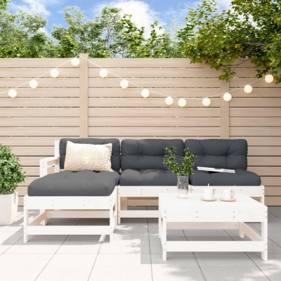 Gossi set mobilier de gradina cu perne, 5 piese, alb, lemn masiv foto