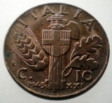 1.911 ITALIA WWII VITTORIO EMANUELE III 10 CENTESIMI 1943 R XF, Europa, Bronz-Aluminiu