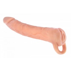 2 in 1 Prelungitor Penis si Masturbator Vagin, Soft TPR, Natural, 24 cm