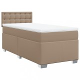 Cumpara ieftin Pat box spring cu saltea, cappuccino, 90x190 cm piele ecologica
