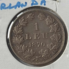 1 Leu 1870 C argint , varianta normala. Foarte rara in aceasta stare. Carol I