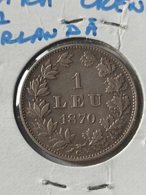 1 Leu 1870 C argint , varianta normala. Foarte rara in aceasta stare. Carol I foto